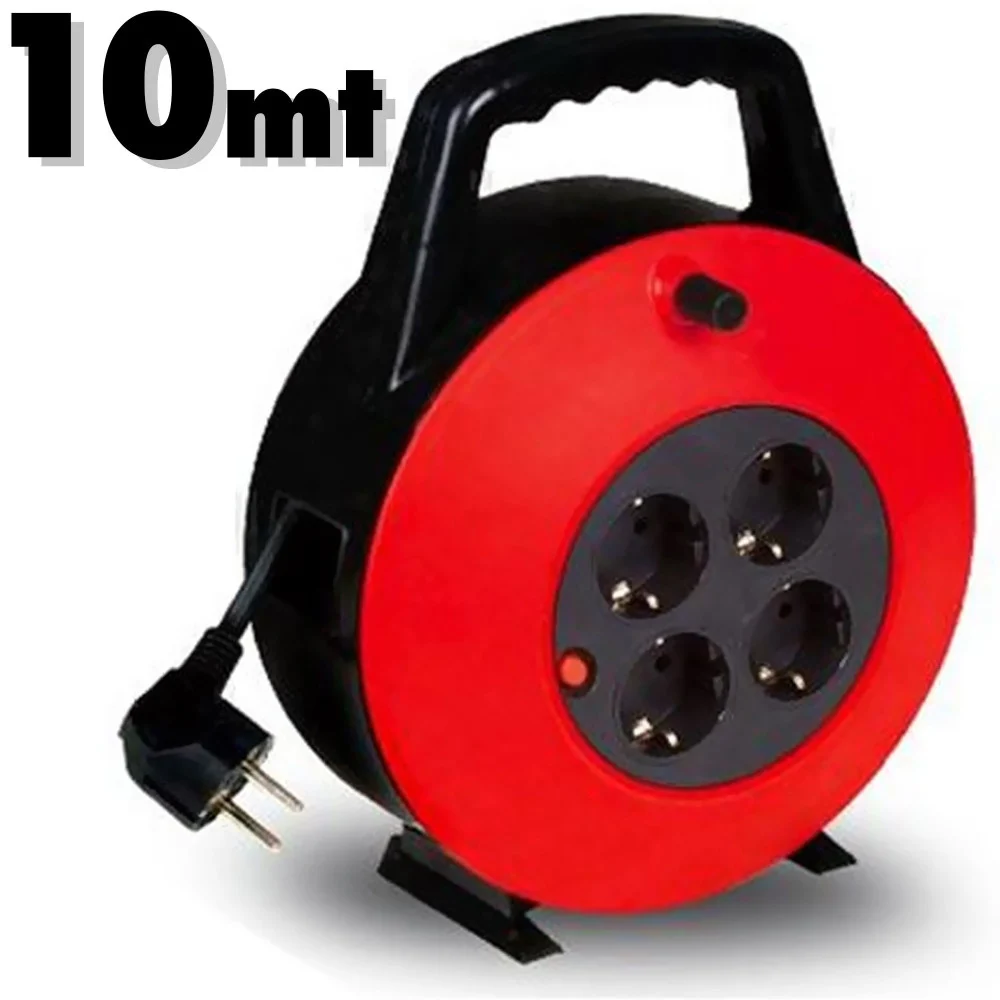 PROLUNGA CAVO ELETTRICO 10 MT METRI CON AVVOLGICAVO MANIGLIA E 4 PRESE SCHUKO - TrAdE Shop Traesio