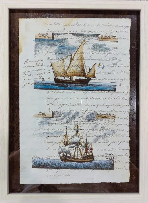 quadro “bastimenti su carta antica – navicello di massa e orca danese” - Arredamento marinaresco