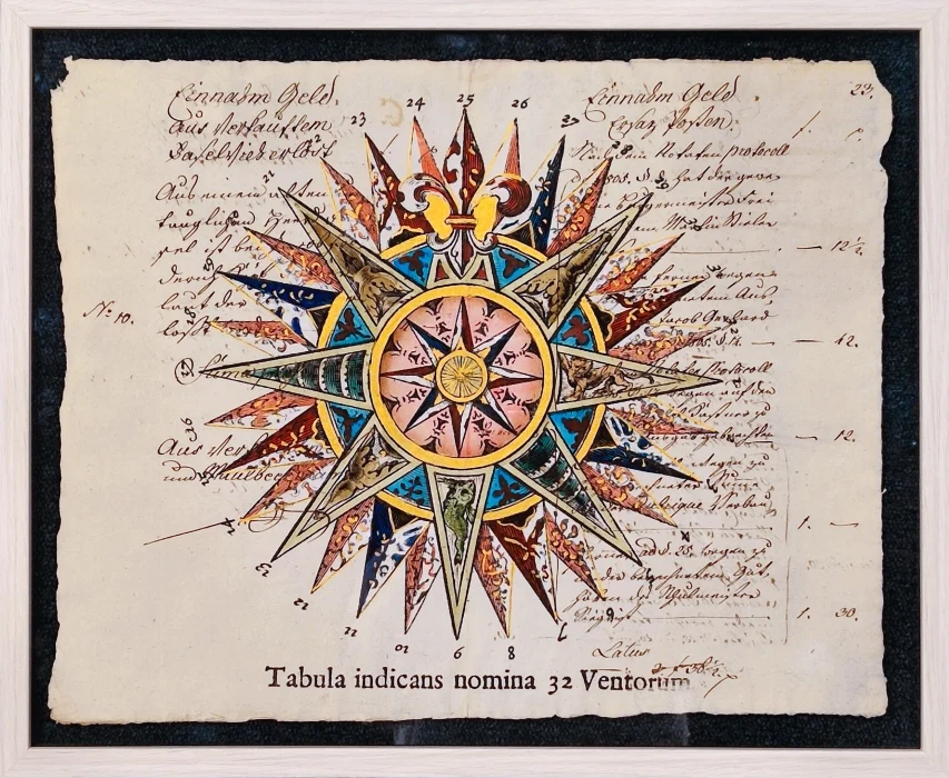 quadro “rosa dei venti su carta antica – tabula indicans nomina 32 ventorum” - Arredamento marinaresco