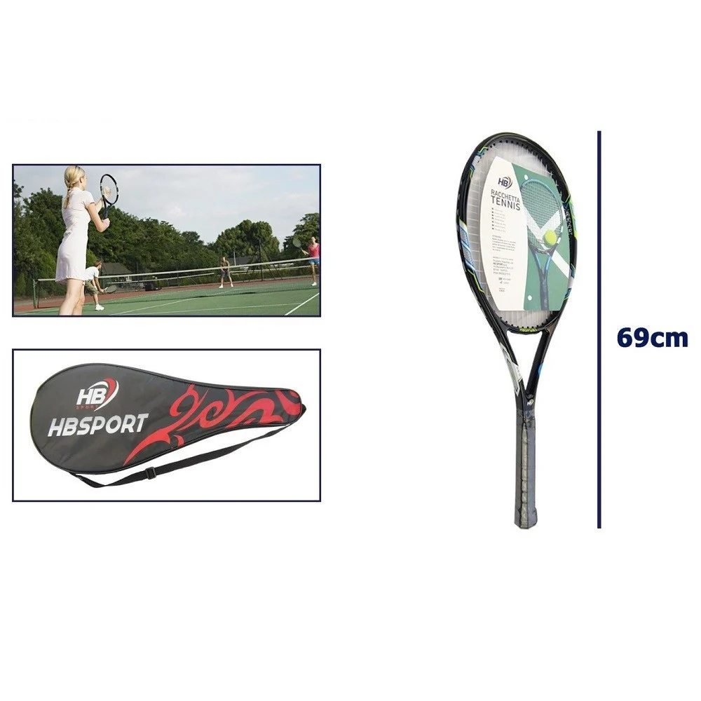 RACCHETTA DA TENNIS 69 CM NERA RESISTENTE ALLENAMENTO CON BORSA TRASPORTO 06036 - TrAdE Shop Traesio