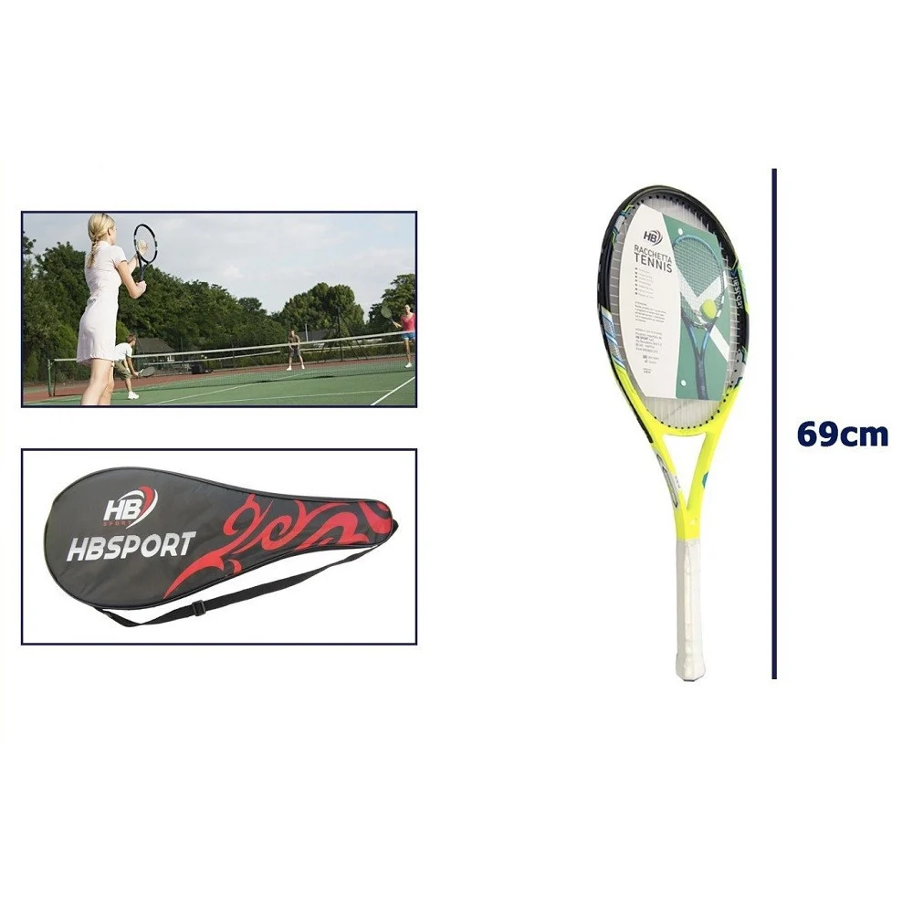 RACCHETTA TENNIS 69CM GIALLA BIANCA RESISTENTE ALLENAMENTO BORSA TRASPORTO 06038 - TrAdE Shop Traesio