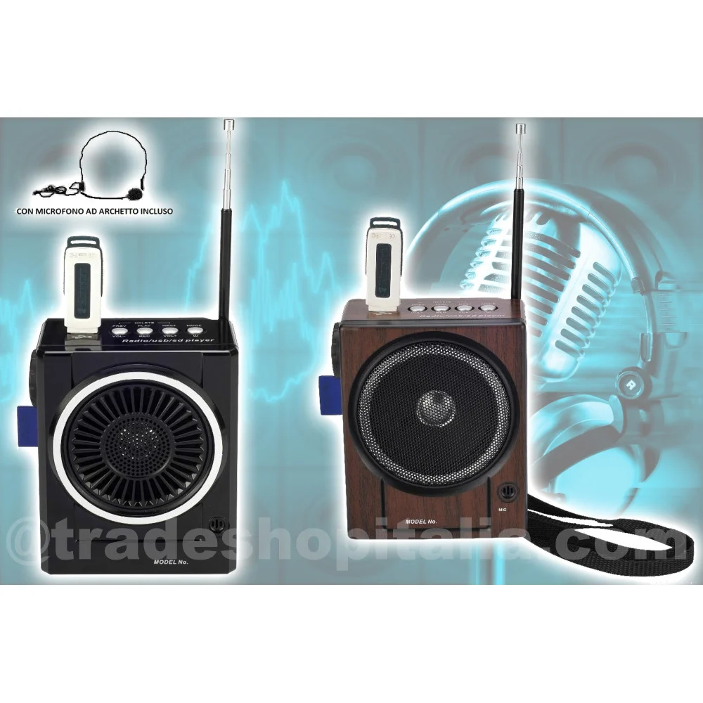 RADIO FM KARAOKE USB CASSA SPEAKER MP3 SD RICARICABILE CON TORCIA E MICROFONO - TrAdE Shop Traesio