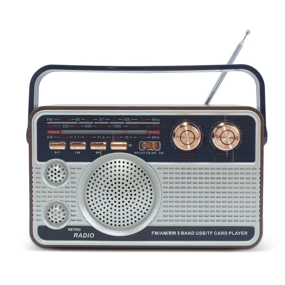 RADIO FM RETRO WIRELESS ALTOPARLANTE MP3 PORTATILE BLUETOOTH USB AUX TF Q-FM01