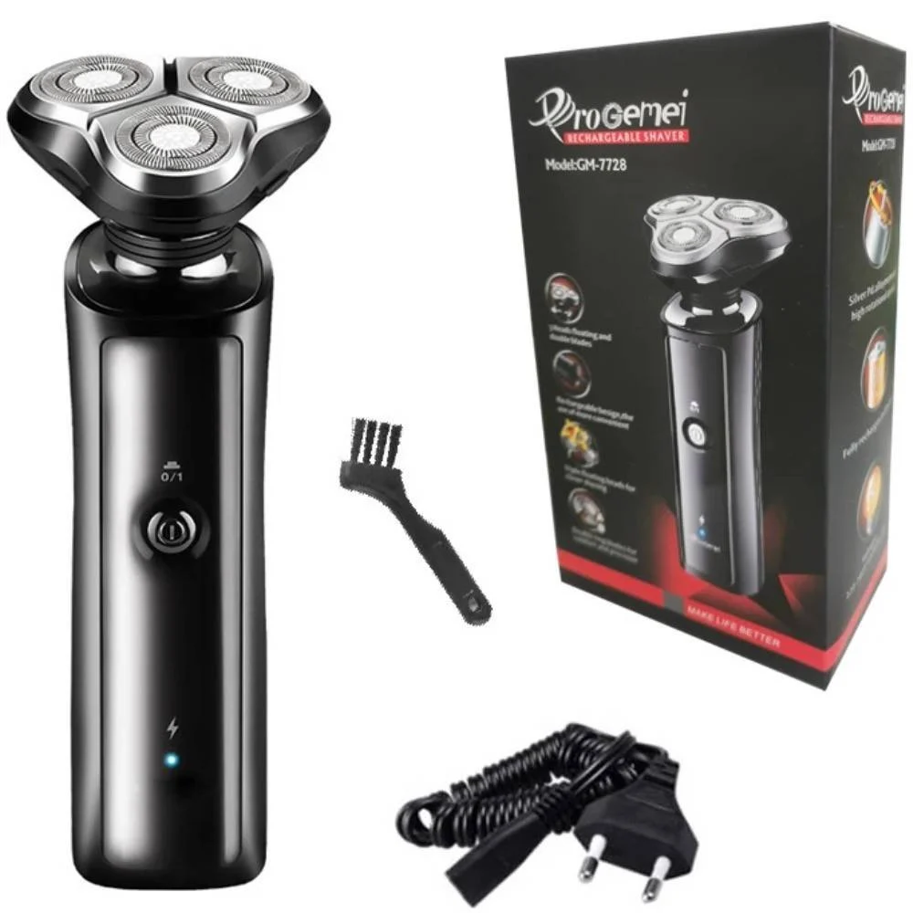 RASOIO ELETTRICO GM7728 A BATTERIA 3 TESTINE PROFESSIONALE BARBA CAPELLI CORDLESS - MaxTech