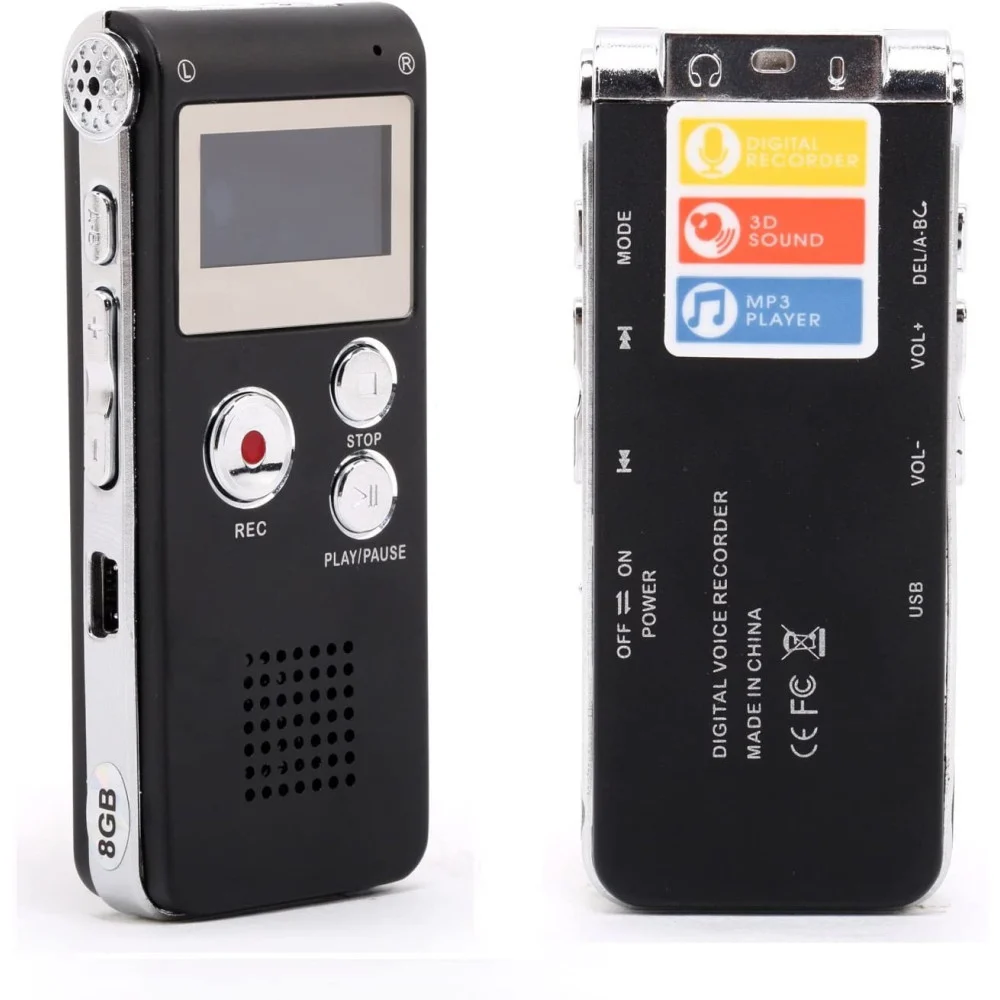 REGISTRATORE VOCALE DIGITALE PROFESSIONALE 8 GB SCHERMO LCD FUNZIONE MP3 Q-LY77