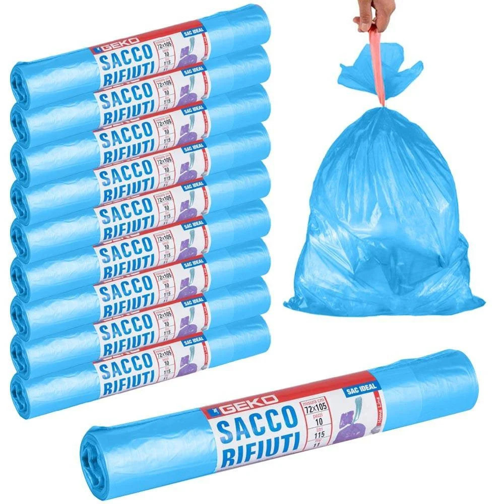 ROTOLI SACCHETTI BUSTE PER SPAZZATURA 115LT 72X105CM CHIUSURA CON LACCETTO BLU - TrAdE Shop Traesio