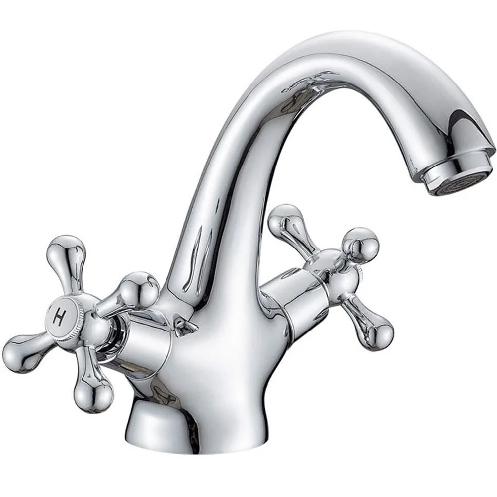 RUBINETTO BICOMANDO PER LAVABO APPOGGIO BAGNO COMANDO CROCE VITE ACCIAIO CROMATO - Cleafe