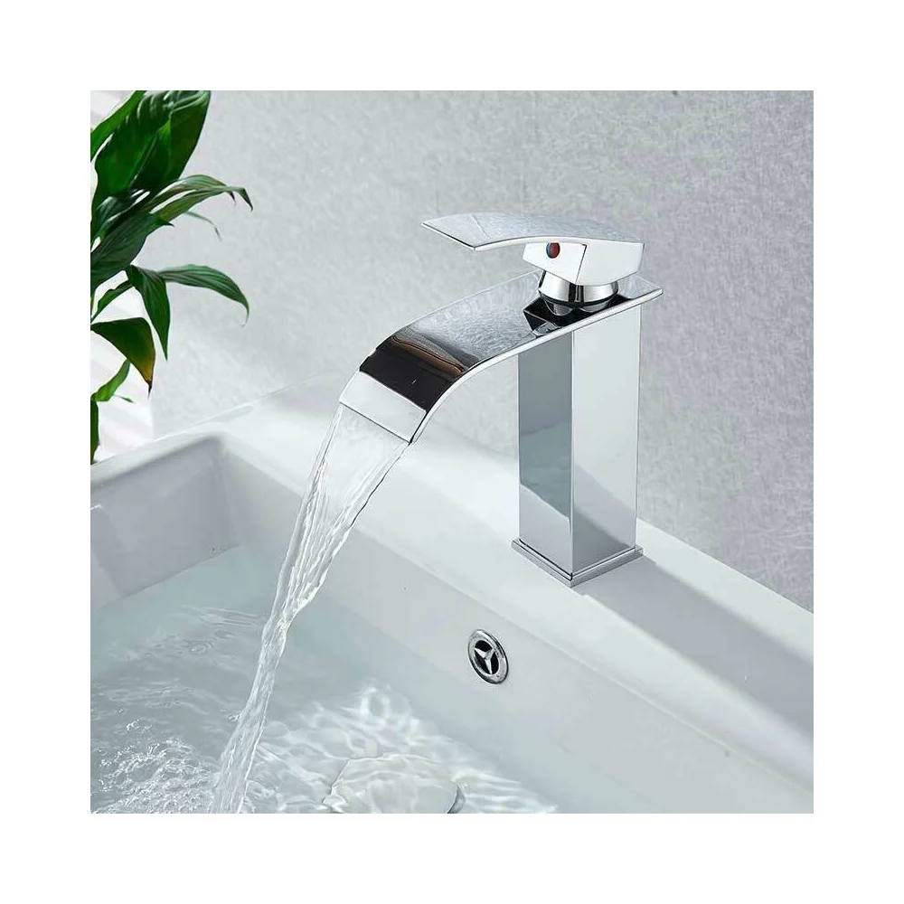 RUBINETTO DA BAGNO DESIGN MODERNO A CASCATA MISCELATORE MONOCOMANDO CROMATO - TrAdE Shop Traesio