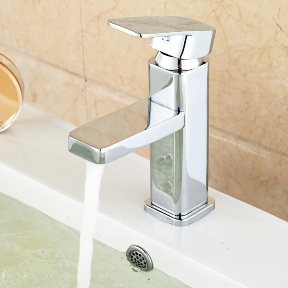RUBINETTO LAVABO BAGNO MODERNO MISCELATORE LAVANDINO MONOCOMANDO OTTONE CROMATO - Cleafe