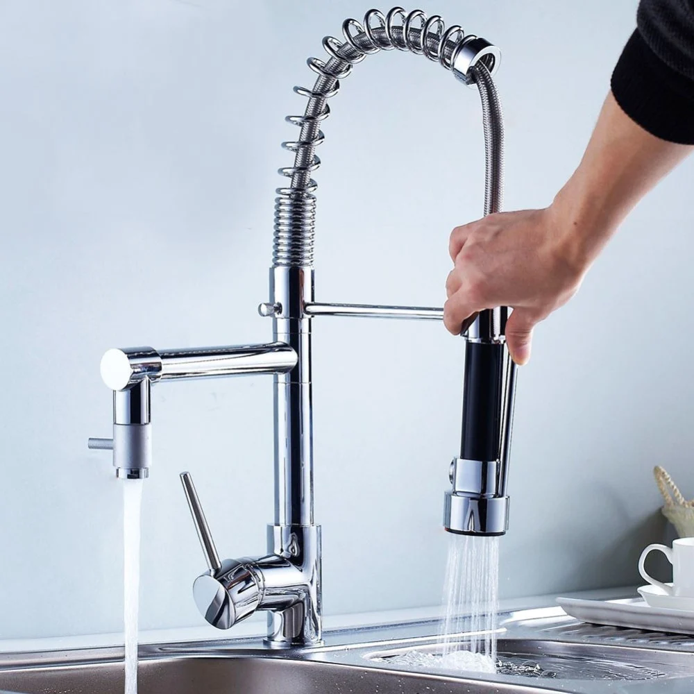 RUBINETTO LAVABO CUCINA CANNA ALTA DOPPIO MISCELATORE MONOCOMANDO ESTRAIBILE - Cleafe