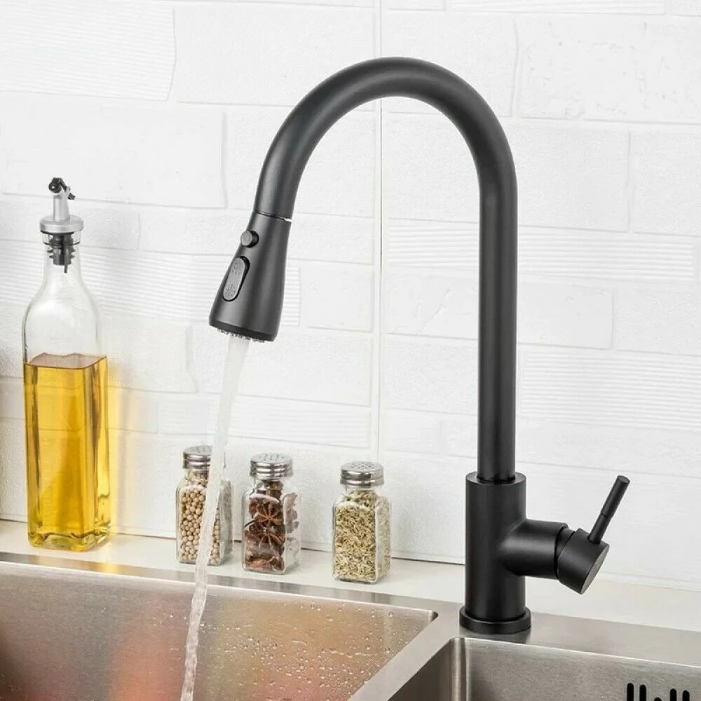 RUBINETTO MISCELATORE MONOCOMANDO CUCINA CON DOCCETTA ESTRAIBILE NERO 79571 - Cleafe