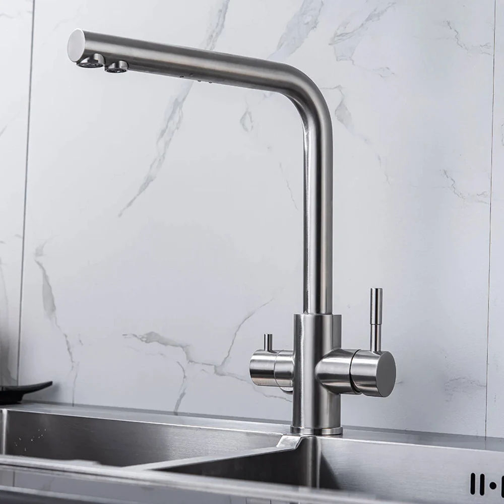 RUBINETTO MONOCOMANDO LAVELLO CUCINA 3 VIE ACQUA FREDDA E CALDA GIREVOLE 360° - TrAdE Shop Traesio
