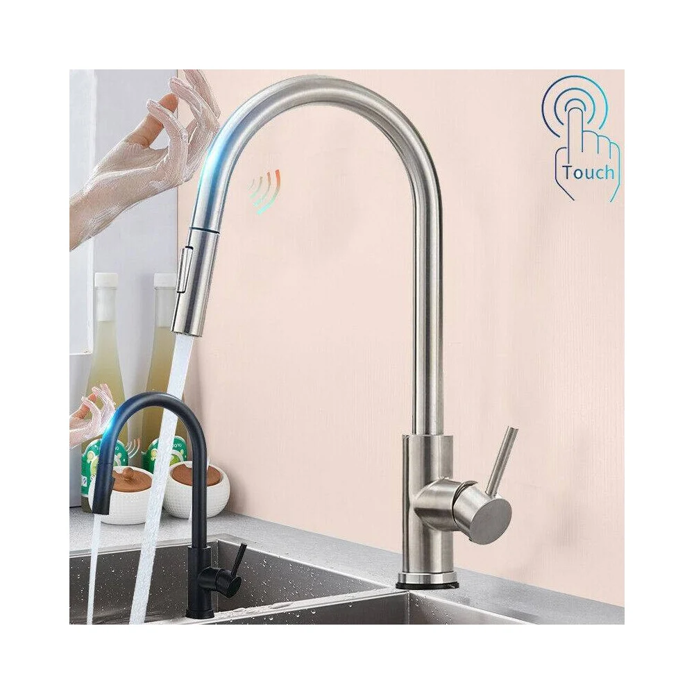 RUBINETTO MONOCOMANDO LAVELLO CUCINA CON SENSORE TOUCH CON DOCCETTA ESTRAIBILE - Cleafe