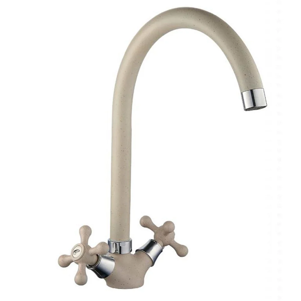 RUBINETTO PER LAVELLO CUCINA A CANNA ALTA CROCE BICOMANDO A VITE COLORE AVENA - Cleafe