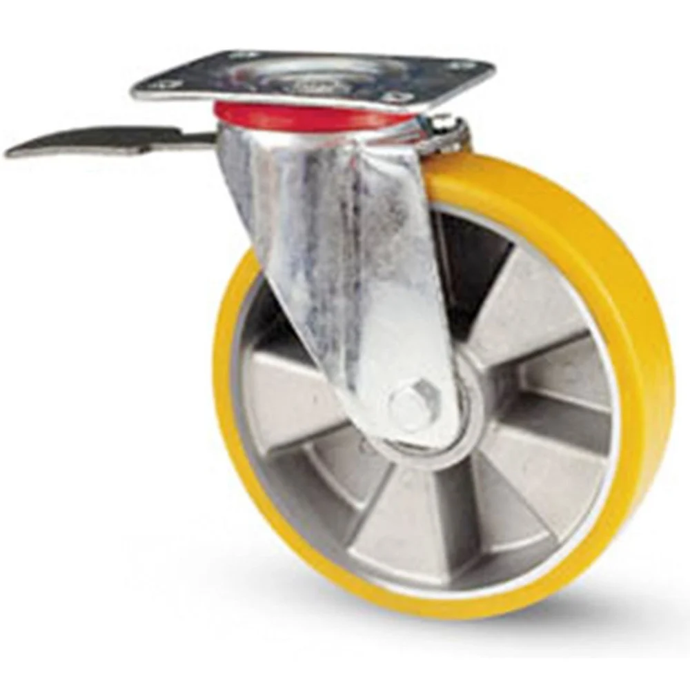 RUOTA GIREVOLE CON PIASTRA E FRENO RIVESTIMENTO IN POLIURETANO AVOLAN SH A 91 - Avo ®