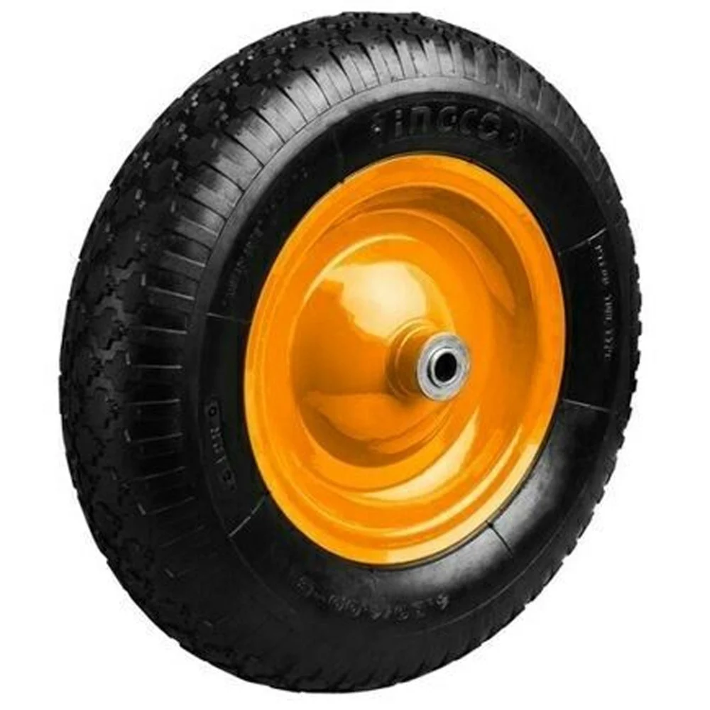 RUOTA PNEUMATICA GOMMATA NERA CON CUSCINETTI PER CARRELLO CARRIOLA 16" 4.00-8