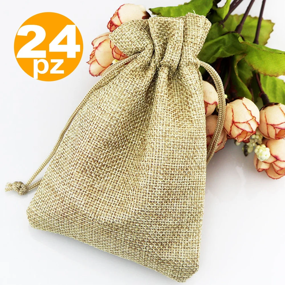 SACCHETTI JUTA BEIGE BOMBONIERE PORTACONFETTI SEGNAPOSTO SEGNATAVOLO SACCHETTINO - TrAdE Shop Traesio