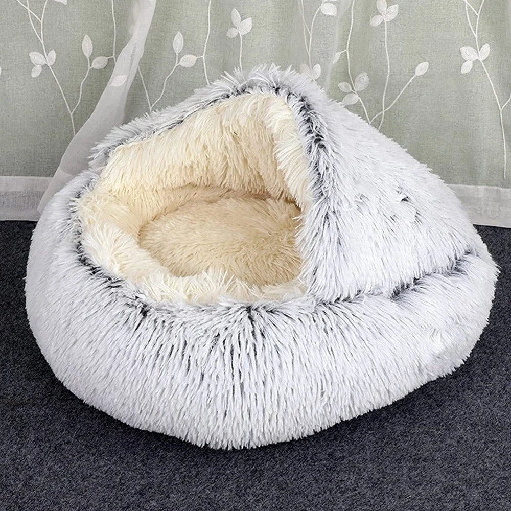 SACCO A PELO SEMI CHIUSO PELLICCIA SINTETICA MORBIDO PER GATTI CANI GRIGIO 50CM - TrAdE Shop Traesio