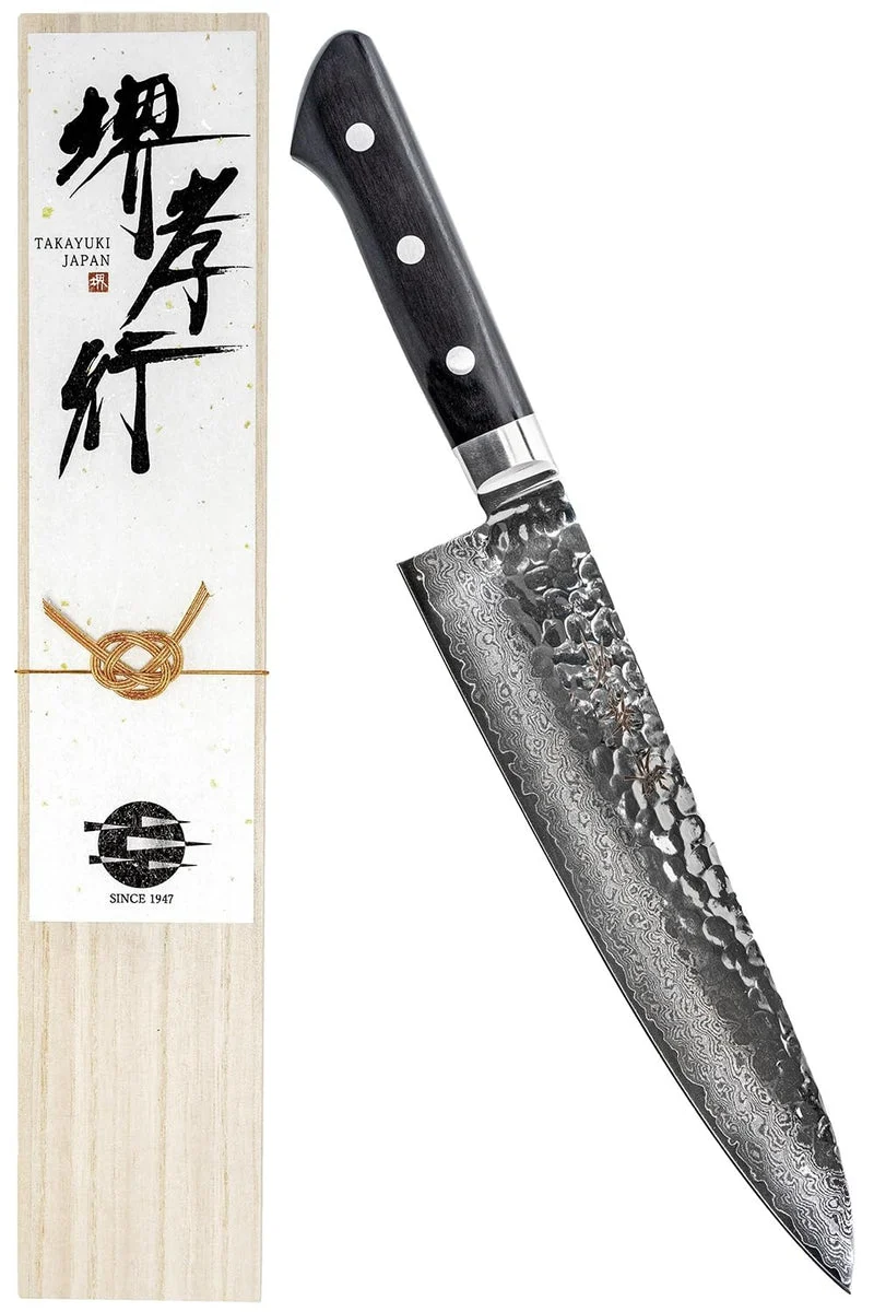 Sakai Takayuki Damascus VG10 Professional Gyuto Chef Knife 210mm Made in Japan Hammered Blade Wood Handle