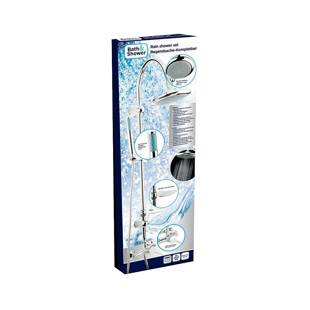 SALISCENDI COMPLETO ASTA DOCCIA DOCCETTA ANTICALCARE ACCIAIO INOX 22X3,2CM CROMO - TrAdE Shop Traesio