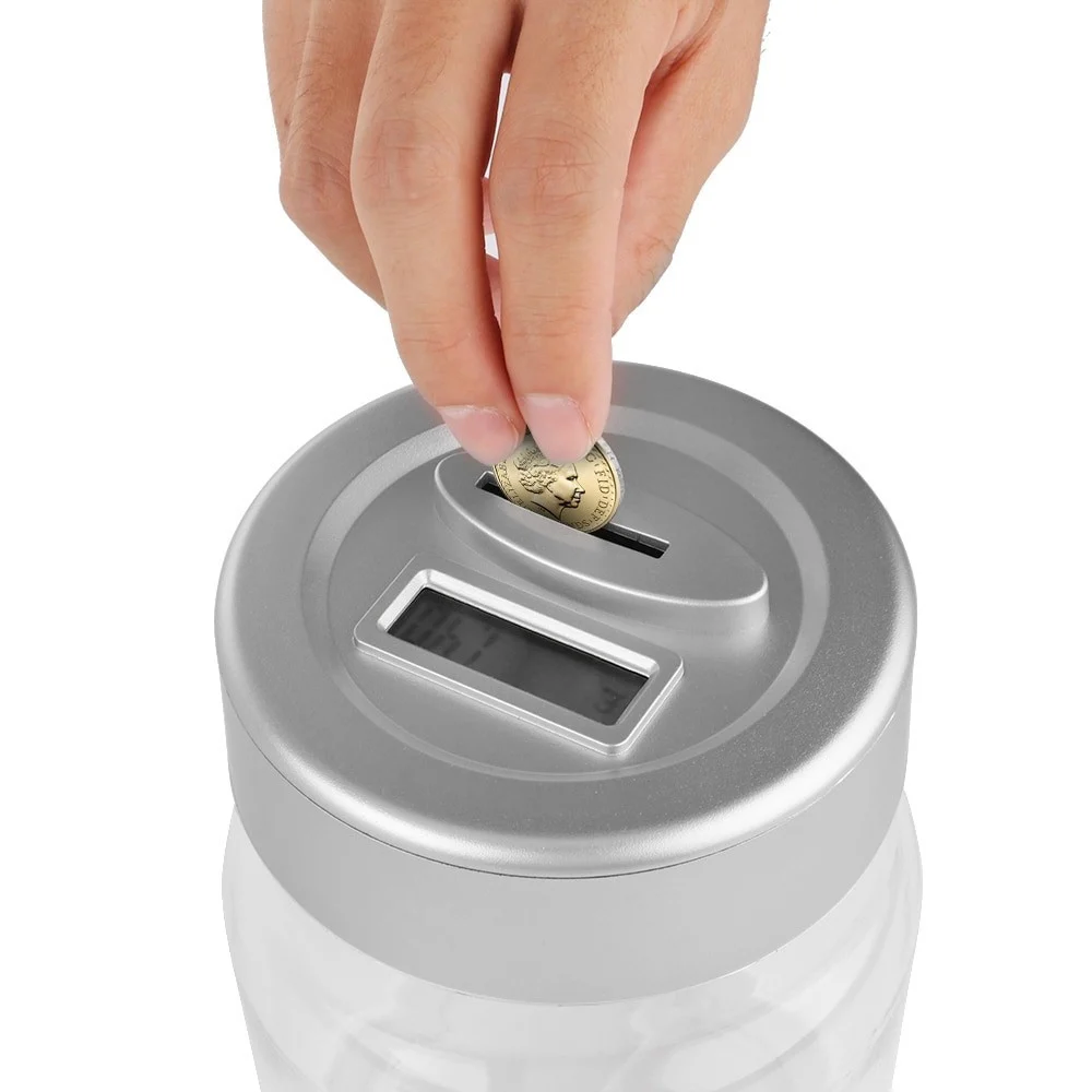 SALVADANAIO CON CONTAMONETE AUTOMATICO FORMA BARATTOLO DISPLAY LCD MONEY BOX LCD - TrAdE Shop Traesio