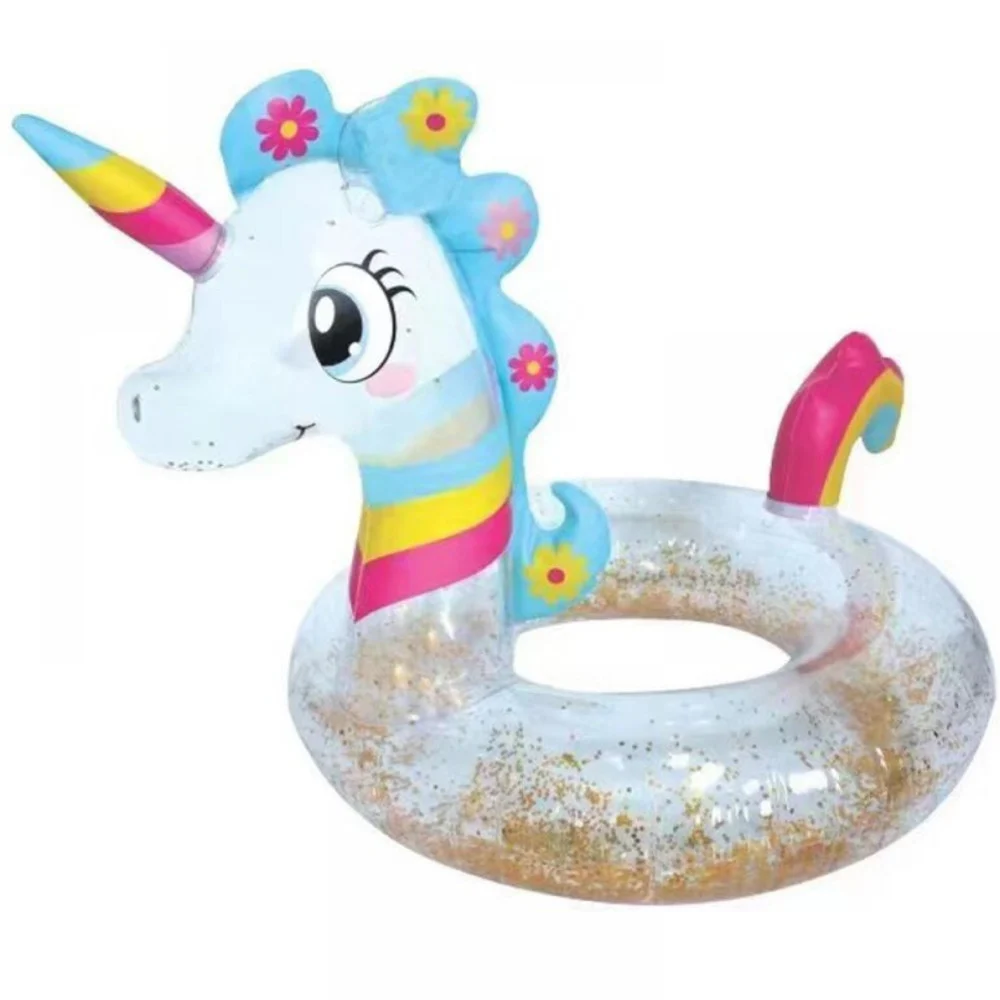 SALVAGENTE UNICORNO BIANCO ARCOBALENO CIAMBELLA GLITTERATO MARE DIAMETRO 90 CM - TrAdE Shop Traesio