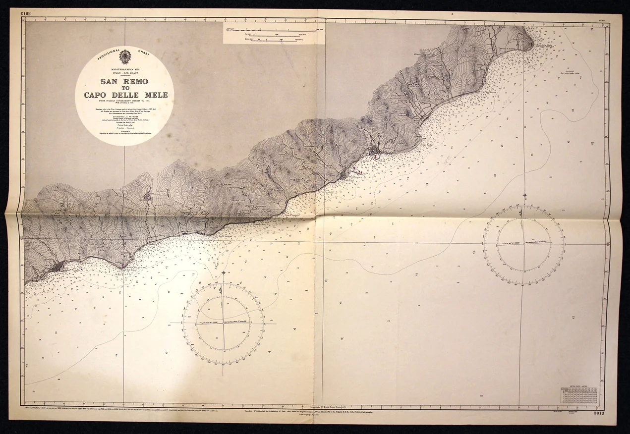 san remo to capo mele n. 3912 (1969) - Carte nautiche, da pesca…