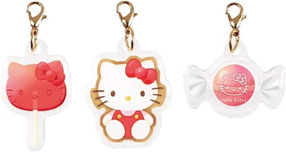 Sanrio set 3 ciondoli acrilici mini Hello Kitty 40 x 40 x 3 mm
