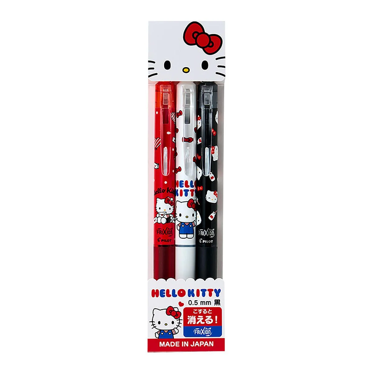 Sanrio Hello Kitty set 3 penne gel cancellabili Pilot Frixion 0.5 mm nere