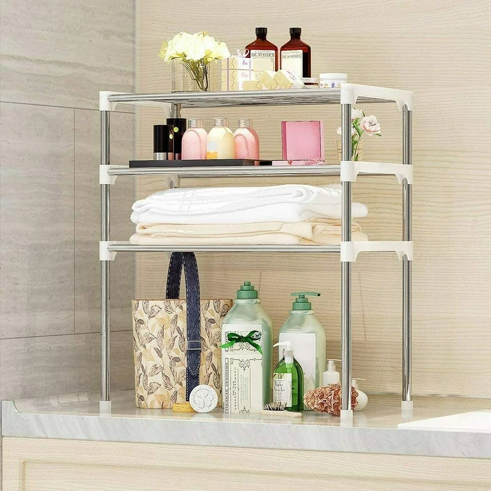SCAFFALE SALVASPAZIO 3 RIPIANI MULTIUSO BAGNO CUCINA 65 X 60 X 25 CM ART.5897 - TrAdE Shop Traesio