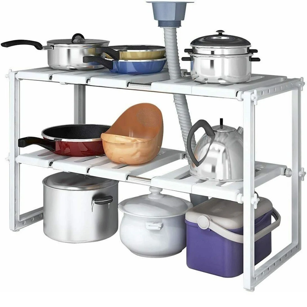 SCAFFALE SOTTO LAVABO CUCINA 2 RIPIANI SALVASPAZIO REGOLABILE 38X26X50-70CM 5818