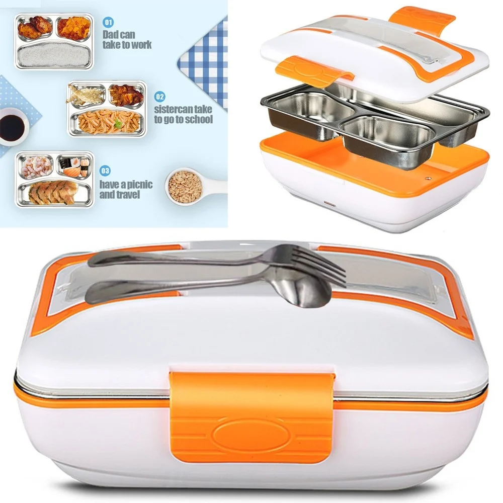 SCALDAVIVANDE ELETTRICO LUNCHBOX CONTENITORE PORTA CIBO 3 SCOMPARTI +POSATE 40W - TrAdE Shop Traesio