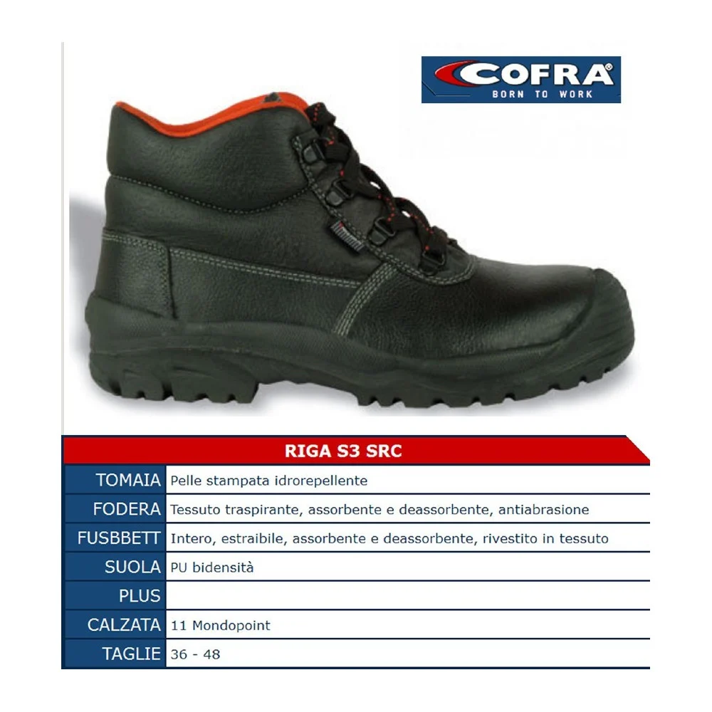 SCARPE ANTINFORTUNISTICHE RIGA ALTA IN PELLE S3 SRC COFRA LINEA FIRST PROTETTIVA - Cofra ®