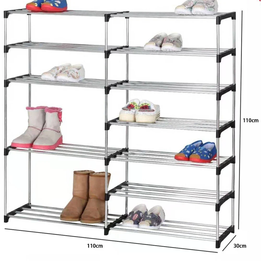 SCARPIERA DOPPIO SCAFFALE MULTIUSO 7 RIPIANI IN METALLO IMPILABILE 110X30X110CM - TrAdE Shop Traesio