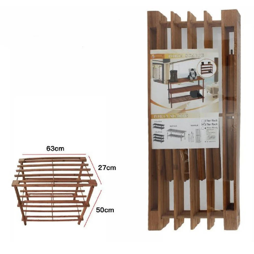 SCARPIERA PORTA SCARPE 3 PIANI RIPIANI IN LEGNO SCAFFALE MOBILE 63X27X50CM 35974 - TrAdE Shop Traesio