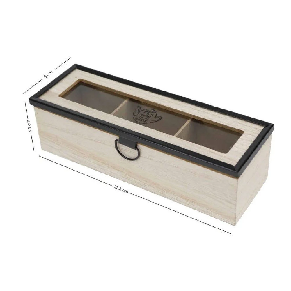 SCATOLA CONTENITORE IN LEGNO PER TÈ CON BACHECA 3 POSTI SCOMPARTI VETRINA 219600 - TrAdE Shop Traesio
