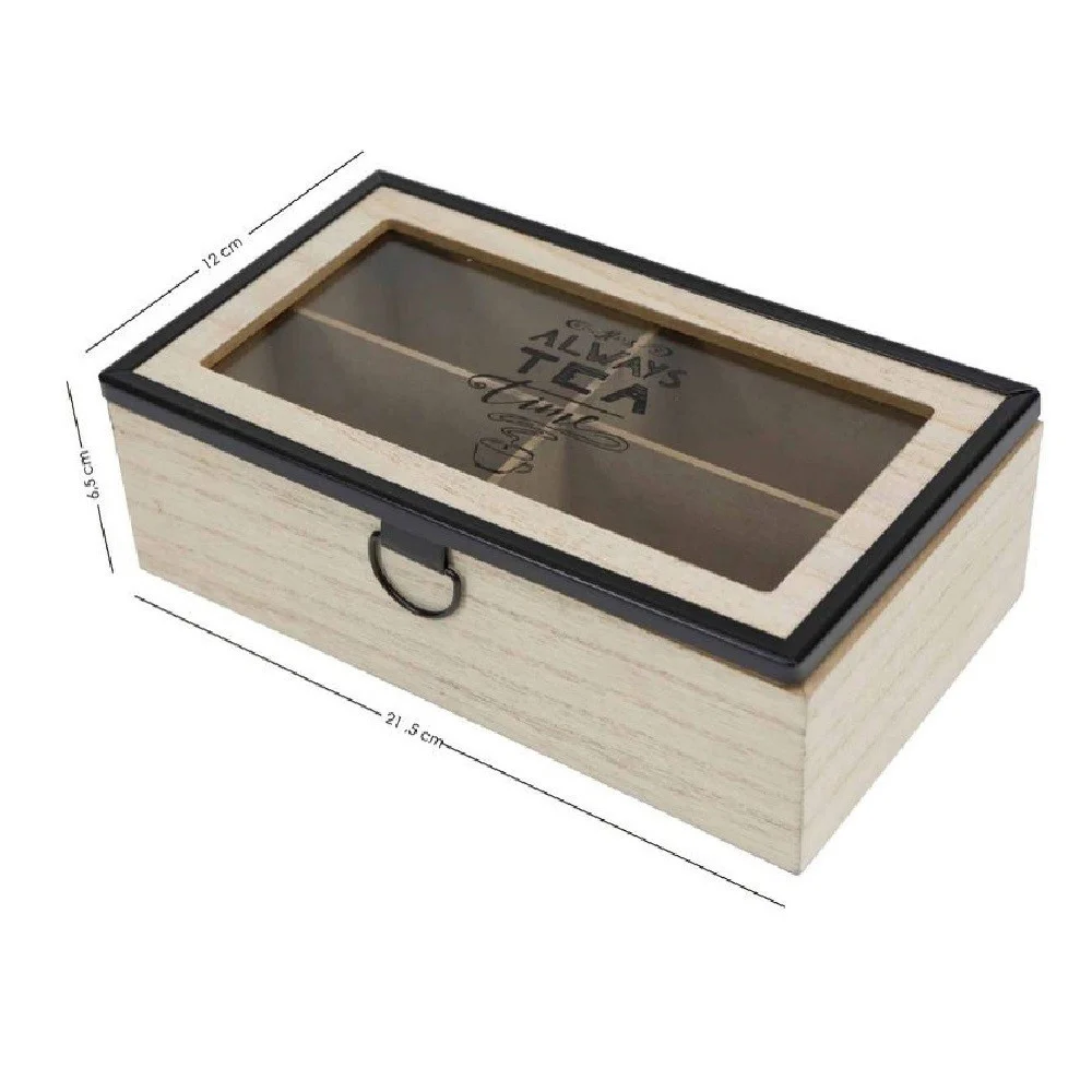 SCATOLA CONTENITORE IN LEGNO PER TÈ CON BACHECA 4 POSTI SCOMPARTI VETRINA 219599 - TrAdE Shop Traesio