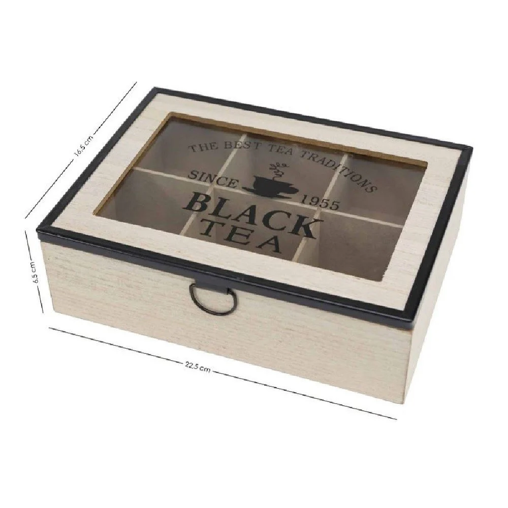 SCATOLA CONTENITORE IN LEGNO PER TÈ CON BACHECA 6 POSTI SCOMPARTI VETRINA 219601 - TrAdE Shop Traesio