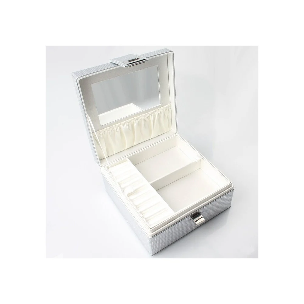 SCATOLA PORTA OGGETTI BOX GIOIELLI COSMETICI IN SIMILPELLE CON SPECCHIO BIANCO - TrAdE Shop Traesio