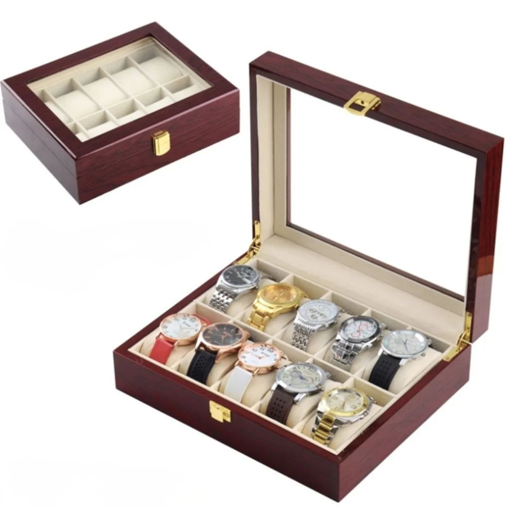 Scatola porta orologi 10 posti in legno con vetro custodia elegante effetto lusso - TrAdE Shop Traesio