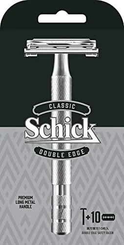 Schick Classic Double Edge Shaving Razor Metal Holder Silver with 10 replacement blades