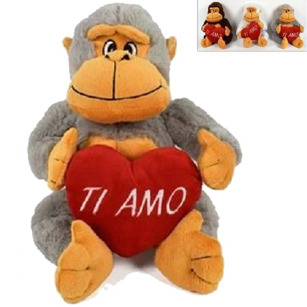 SCIMMIA PELUCHE 25CM SCIMMIETTA CON CUORE TI AMO IDEA REGALO SAN VALENTINO 3 COLORI - TrAdE Shop Traesio