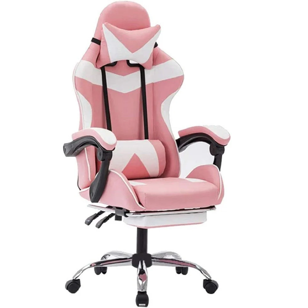 SEDIA POLTRONA GAMING UFFICIO CASA IN ECOPELLE CUSCINO LOMBARE POGGIATESTA PIEDI ROSA - TrAdE Shop Traesio