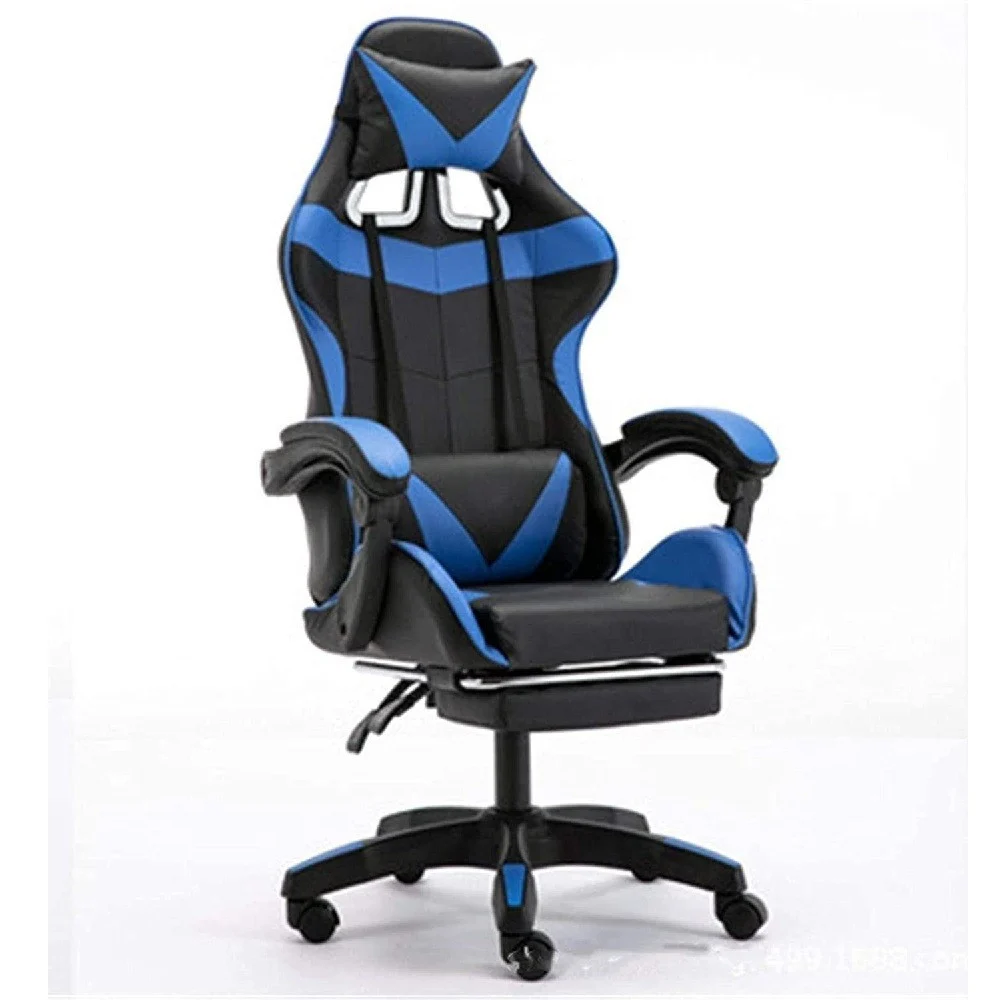 SEDIA POLTRONA UFFICIO CASA ECOPELLE CUSCINO LOMBARE POGGIATESTA PIEDI BLU NERO - TrAdE Shop Traesio