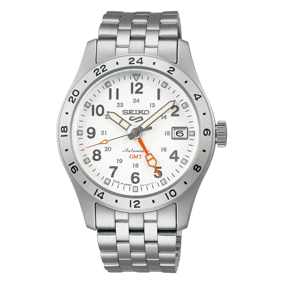 Seiko reloj 5 Sports Field GMT doble huso automático para hombre SBSC009 plata