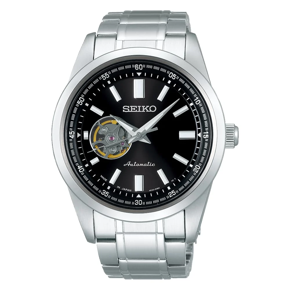 Seiko Selection Mechanical Automatic Open Heart Watch SCVE053 Silver 10ATM Water Resistant