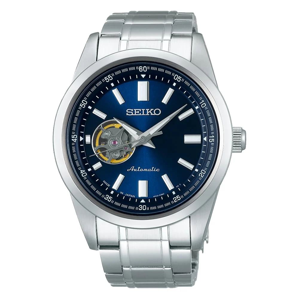 Seiko Orologio Meccanico Automatico Open Heart SCVE051 Argento 10 Bar Resistente