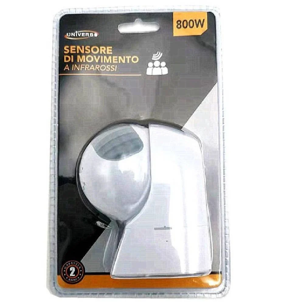 SENSORE DI MOVIMENTO A INFRAROSSI PER LAMPADINE MAX 800 WATT IP44 BIANCO YCA1008 - TrAdE Shop Traesio