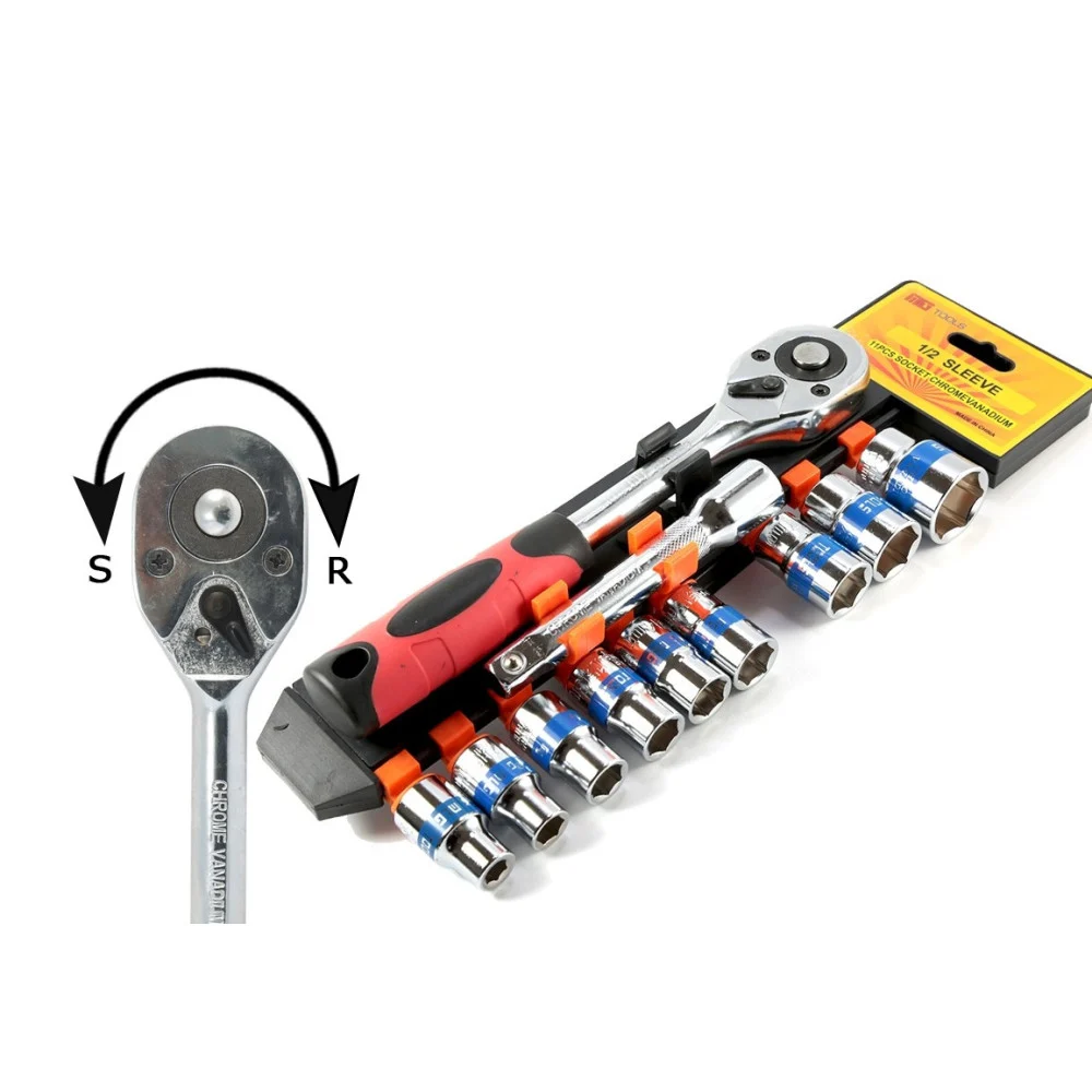 SERIE CHIAVE A CRICCHETTO REVERSIBILE 1/2" KIT DA 11PZ CON BUSSOLE ESAGONALI - TrAdE Shop Traesio