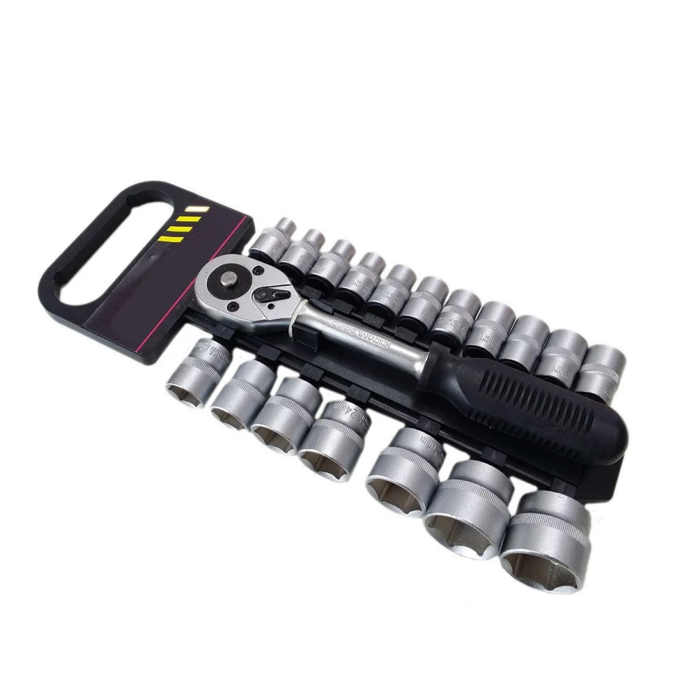 SERIE CHIAVE A CRICCHETTO REVERSIBILE 1/2" KIT DA 19PZ CON BUSSOLE ESAGONALI - TrAdE Shop Traesio
